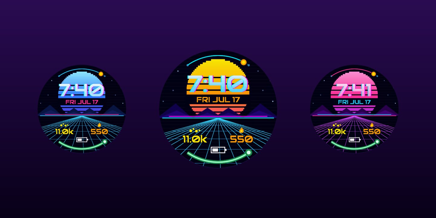 Synthwave Sunset, one of the Garmin watch faces from the summer project